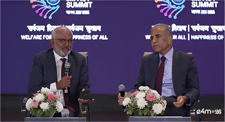 Shantanu Narayen and Sunil Mittal at India AI Impact Summit 2026?blur=25