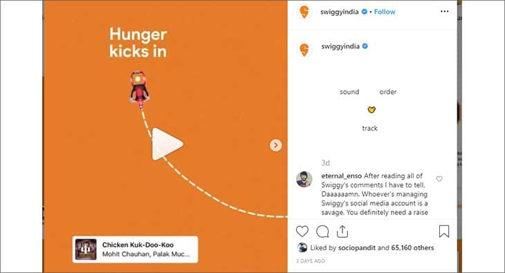 Swiggy's creative on instagram music