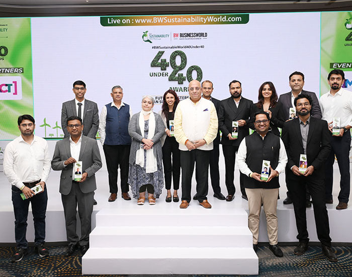 Hiran Prashant, Jury Pradeep Panigrahi, Jury Noor Fathima Warsia, Mitika Bajpai, Jury Dr. Annurag Batra, Madhur Jain, Saeem Rizvi, Divya Gaikwad, Rahul Matta, Kumara Guru, Vijay Pareek, Samdarshi, Rahul Kanuganti, Hasan Rahib Mehdi; Winners of BW Sustainability 40 Under 40